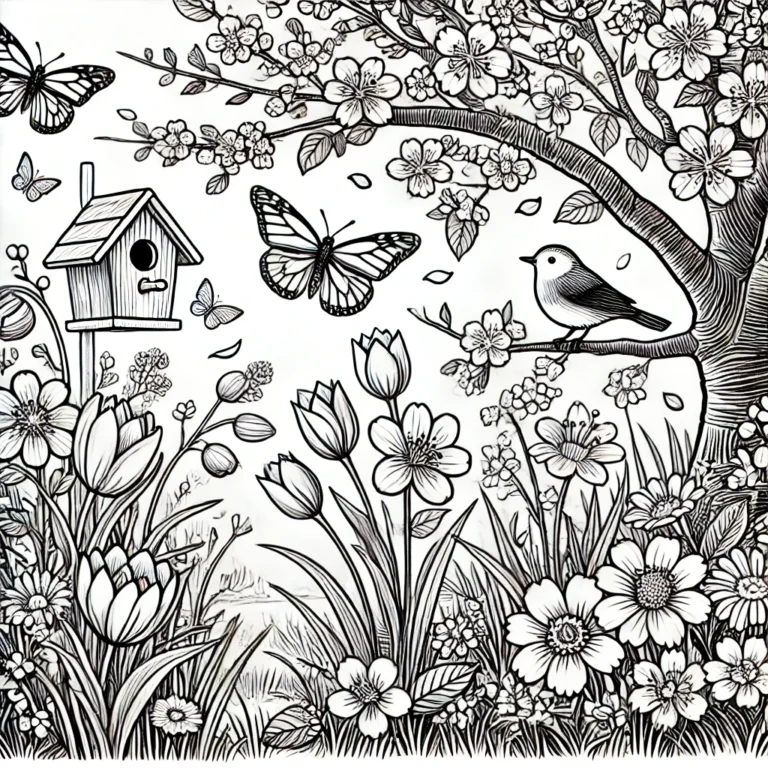 Blumen mit Vögel und Schmetterlinge