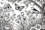 Blumen mit Vögel und Schmetterlinge