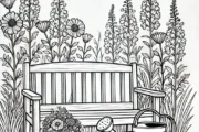 Gartenbank in einem Blumengarten