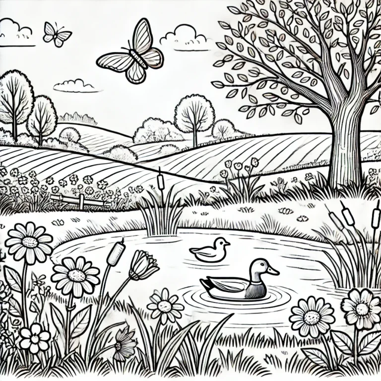 Eine Ente in einem Teich – Blumen – Hase