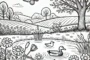 Eine Ente in einem Teich - Blumen - Hase