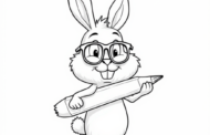 Ausmalbild Hase mit Brille und Bleistift
