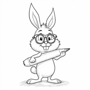 Lustiger Hase mit Brille und Bleistift als Ausmalbild für Kinder – ideal als Fensterbild oder Vorlage für Schule, Bastelspaß oder Osterdeko, kostenlos im PNG-Format.