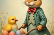 Osterhase mit Eierwagen & Küken