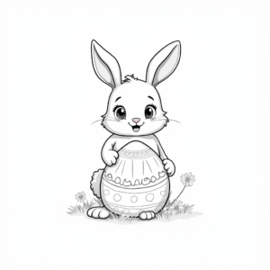 Niedliches Ausmalbild Osterhase mit Osterei als Fensterbild für Kinder