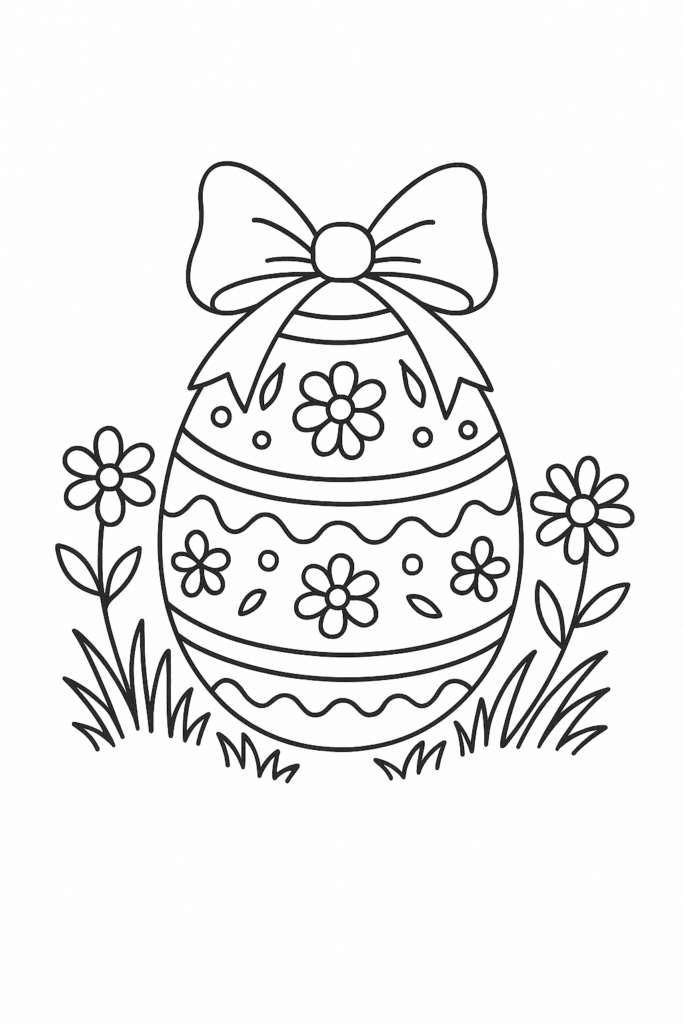 Ei, Schleife und Frühlingsblumen als Fensterbild Vorlage zum Ausdrucken