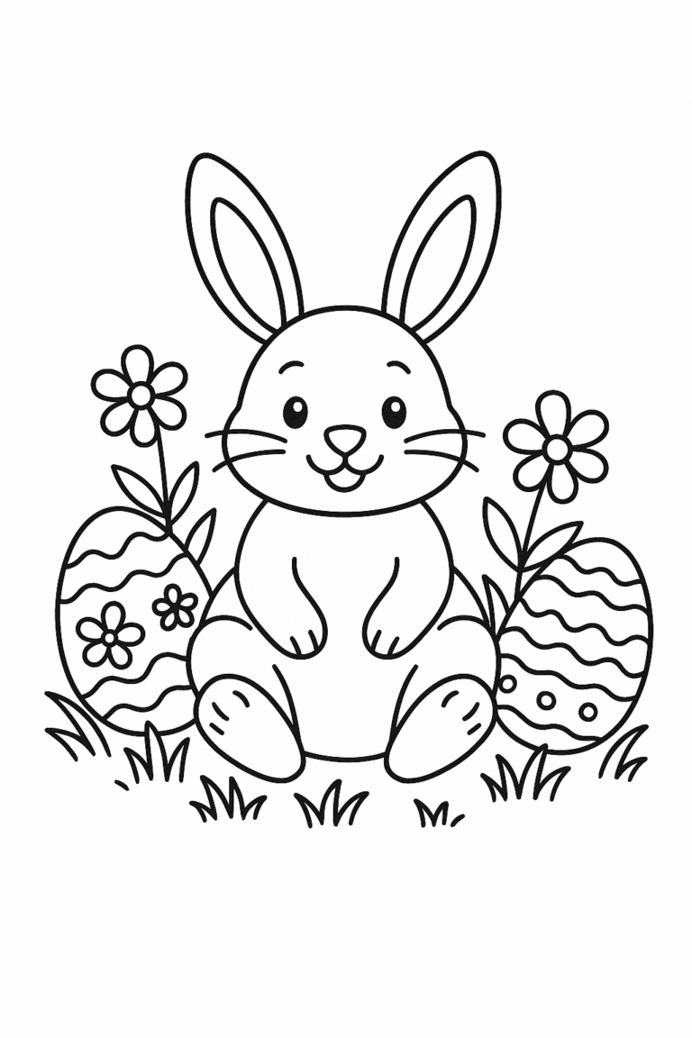 Ausmalbild Osterhase im Korb - Fenstervorlagen.de