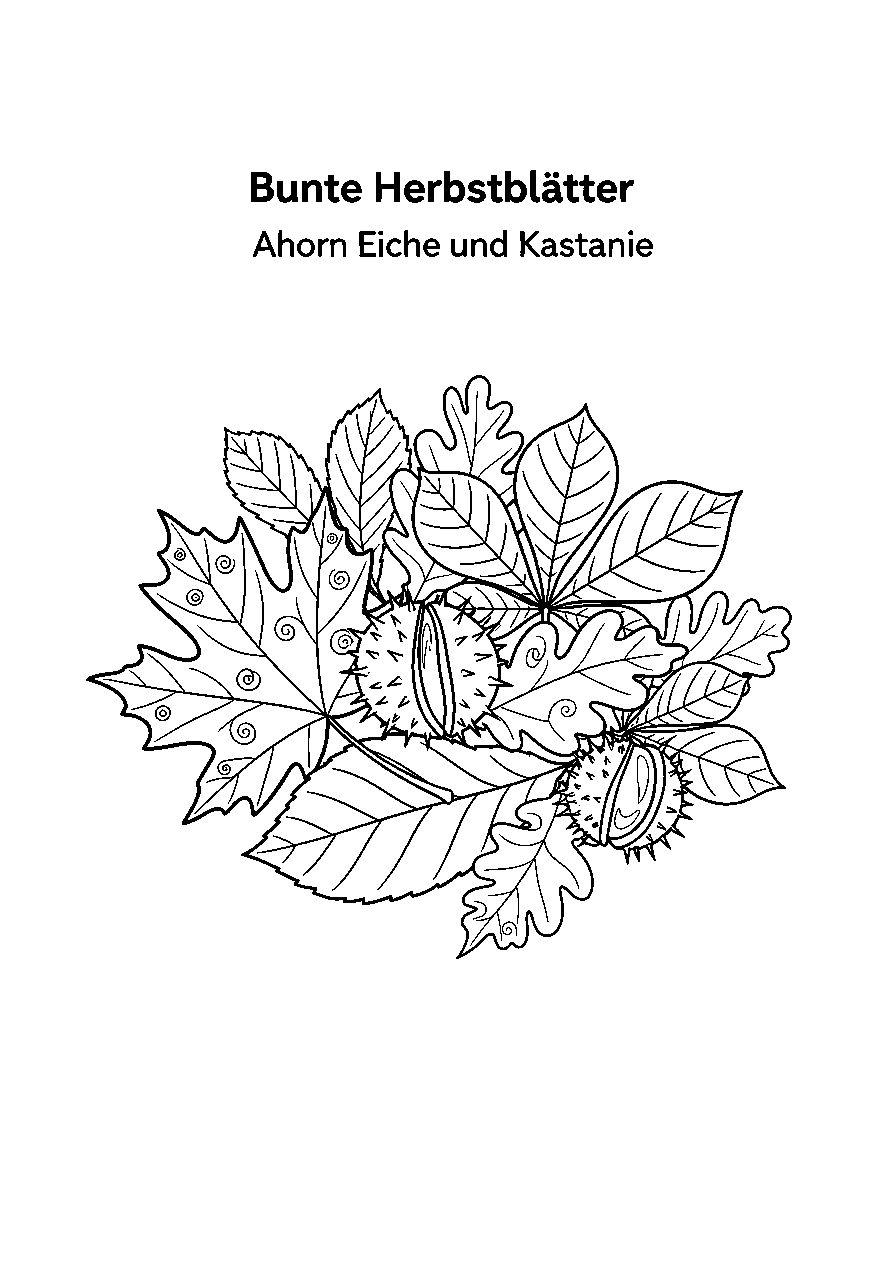 Herbstblaetter Fensterbild Vorlage - Ausmalbild Ahorn Eiche und Kastanie