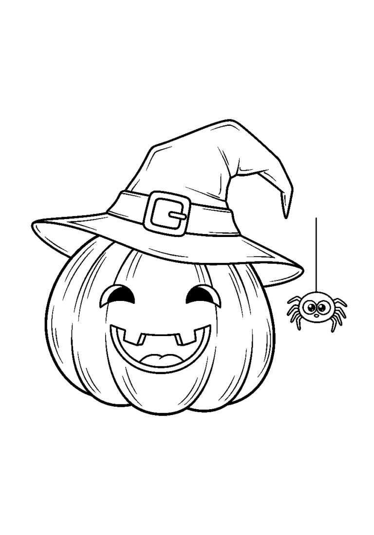 Kuerbis mit Hexenhut und Spinne