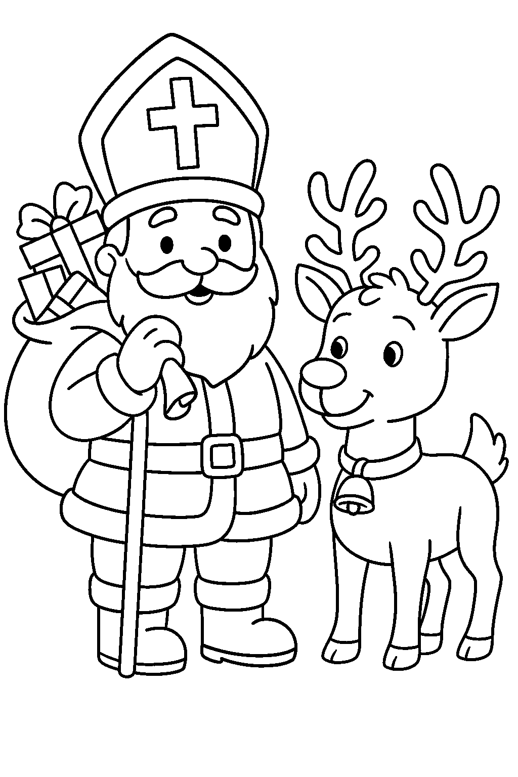 Nikolaus Fensterbild Vorlage - Ausmalbild Nikolaus mit Geschenkesack und Rentier