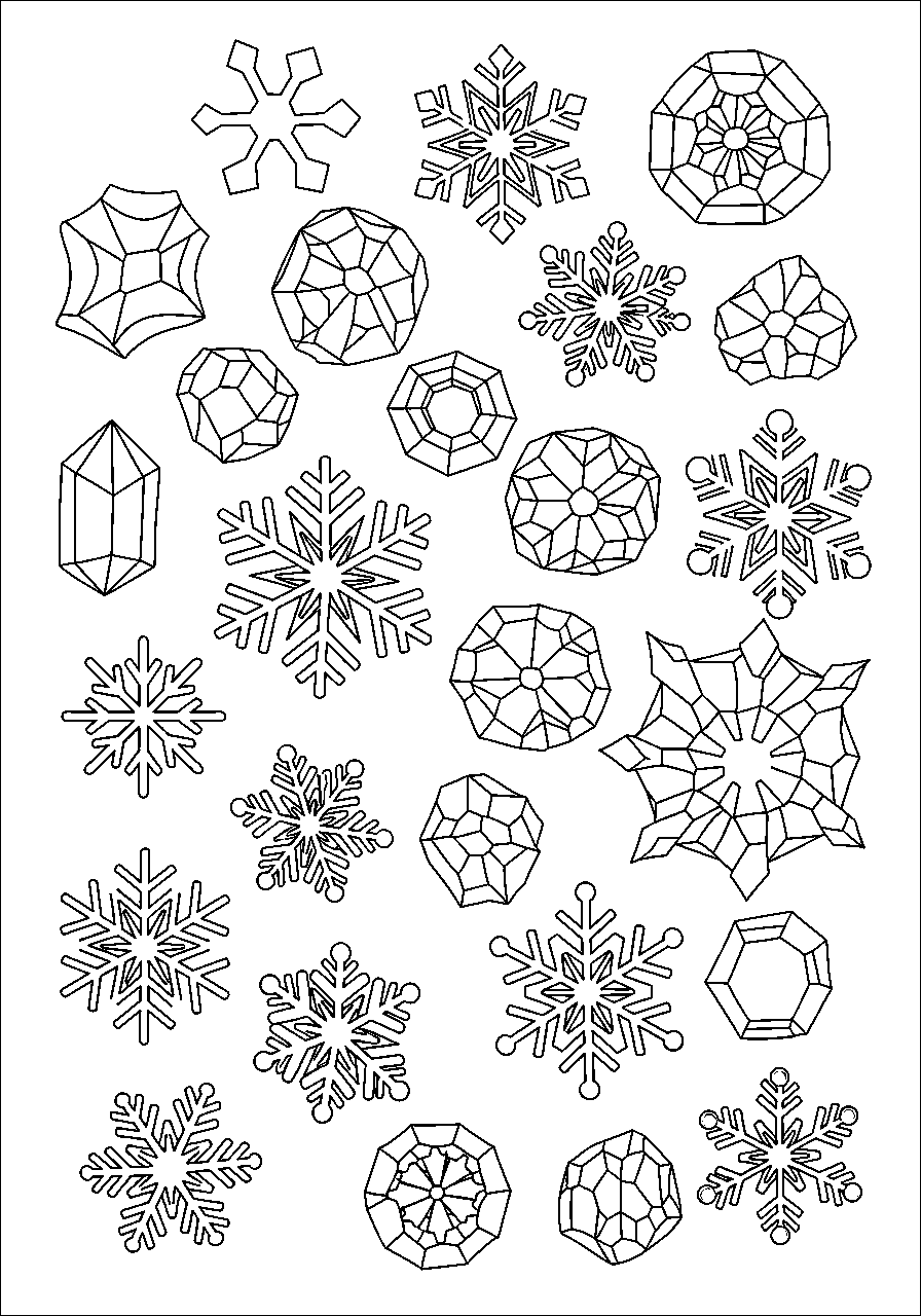 Schneeflocken Fensterbild Vorlage - Ausmalbild Eiskristalle verschiedene Formen