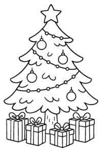 Tannenbaum Fensterbild Vorlage - Ausmalbild geschmueckter Weihnachtsbaum mit Stern