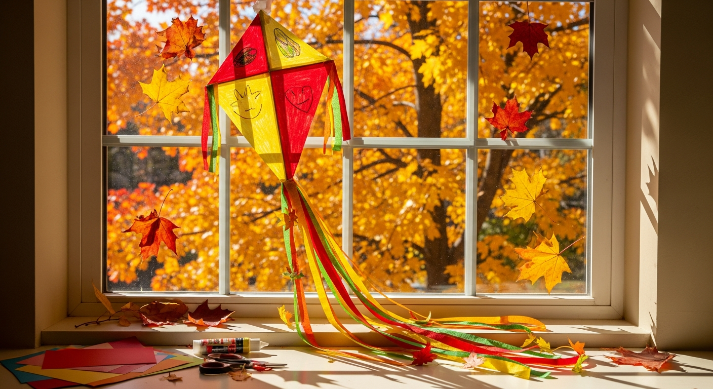 Fensterbilder Herbst Drachen - bunte Papier-Drachen Vorlage