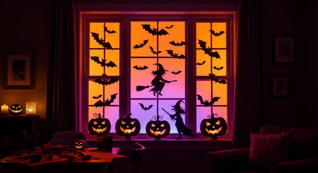 Halloween Fensterbilder Vorlagen - Gruselige Scherenschnitte am Fenster